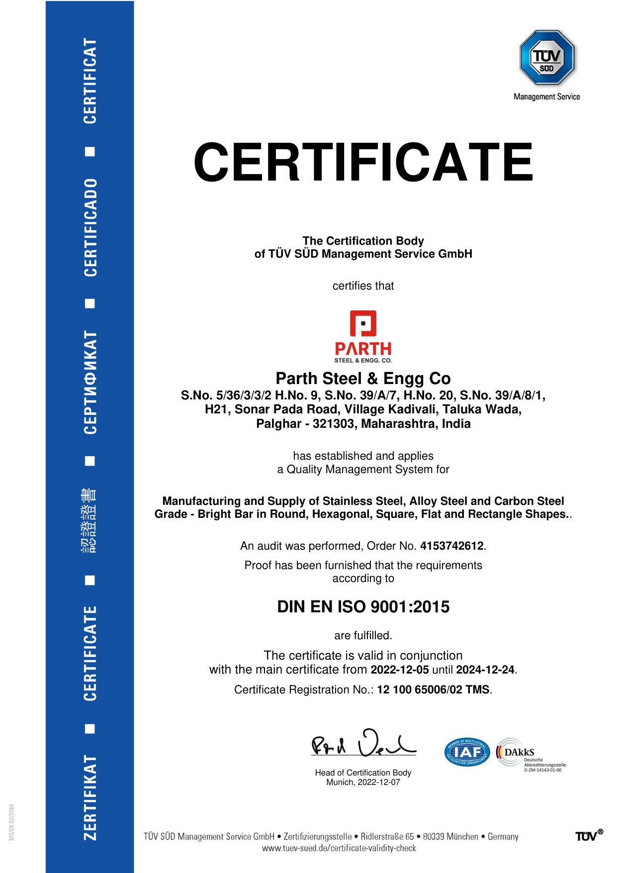 ISO Certificate 9001:2015