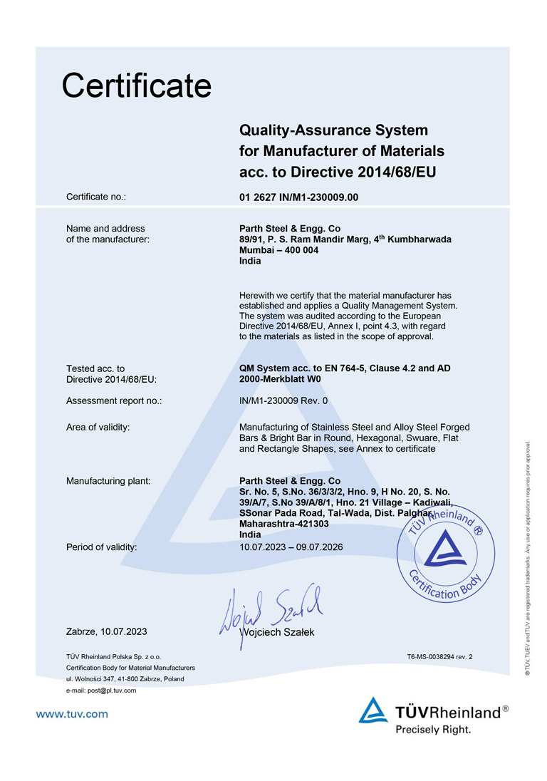 TUV Rheinland - PED Certificate